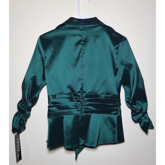 NWT|Onyx Nite Emerald Green Wrap Front Bow Top, SMALL - Picture 4 of 7